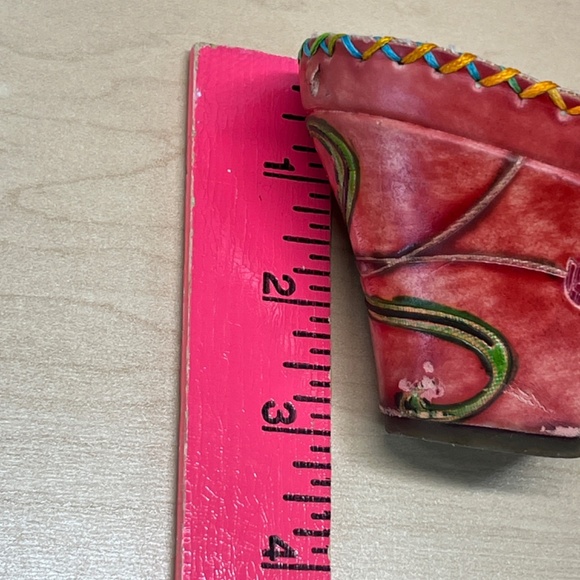 Corkys Elite Artsy Mule Heels Red Leather Floral Slip On Heeled Sandal Size 9 - Picture 16 of 16